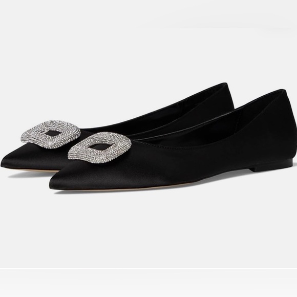 Steve Madden Shoes - Steve Madden Black Satin Pointed Flats with Crystal Buckle Accent